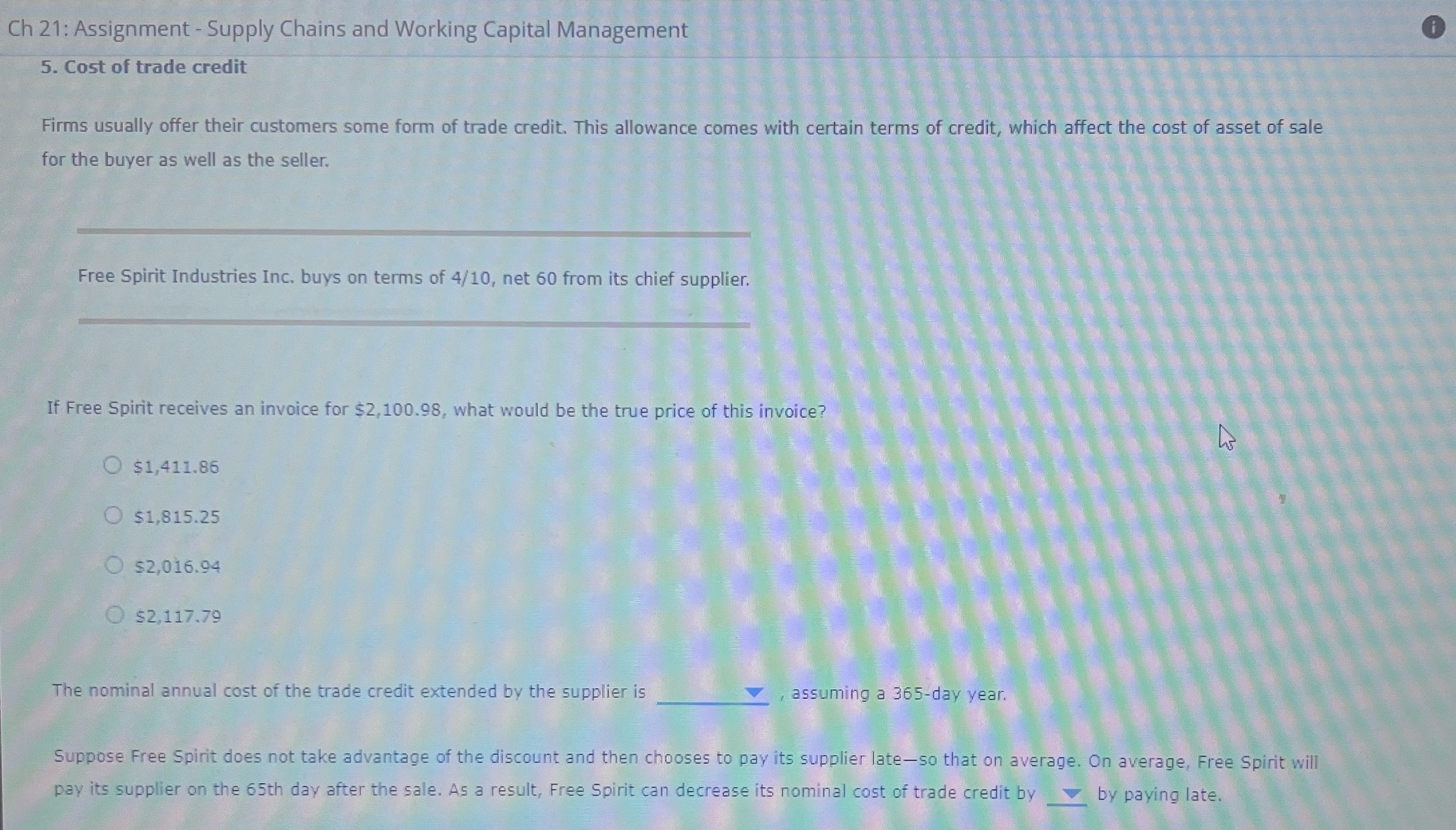 Ch 21: Assignment - Supply Chains and Working