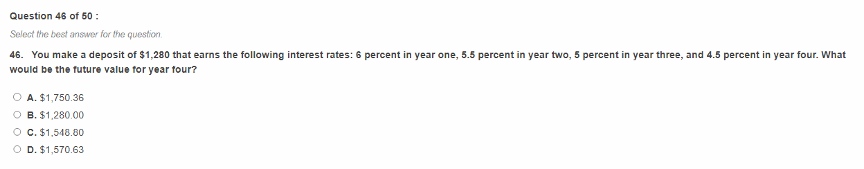 Question 46 of 50 : Select the best answer for