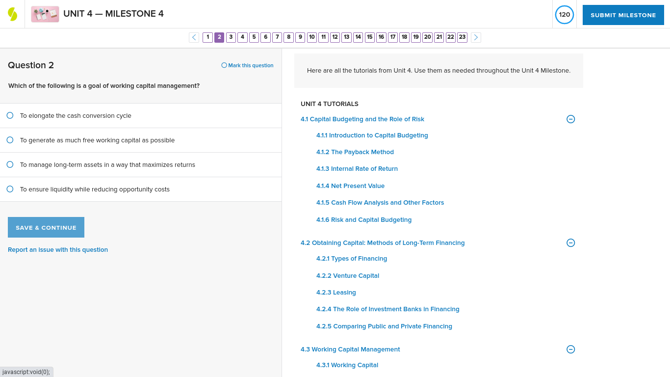 UNIT 4 - MILESTONE 4 120 SUBMIT MILESTONE < 1 2 3