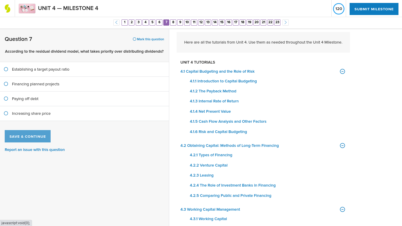 UNIT 4 - MILESTONE 4 120 SUBMIT MILESTONE < 1 2 3