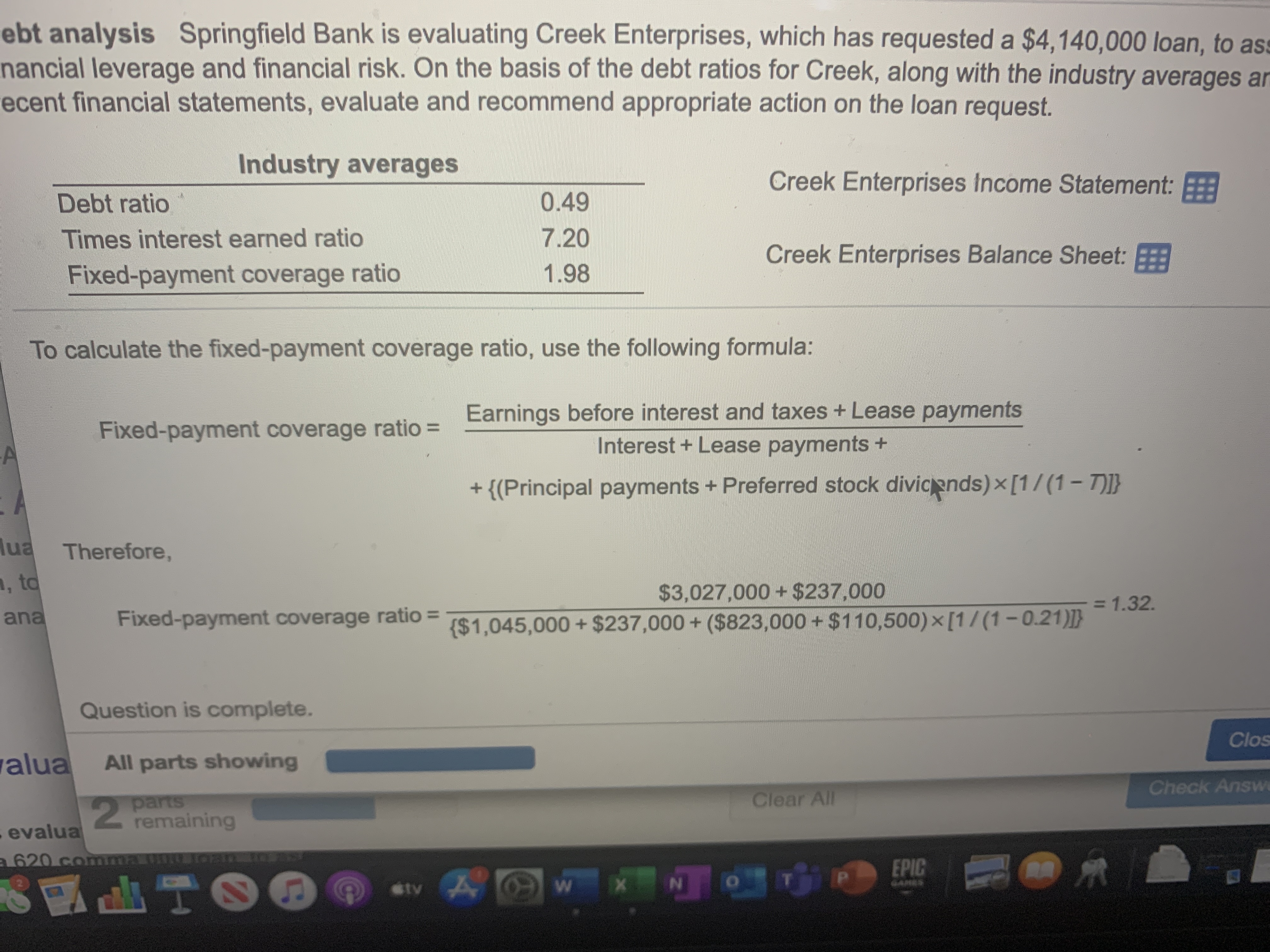 I need the fixed payment coverage ratio The