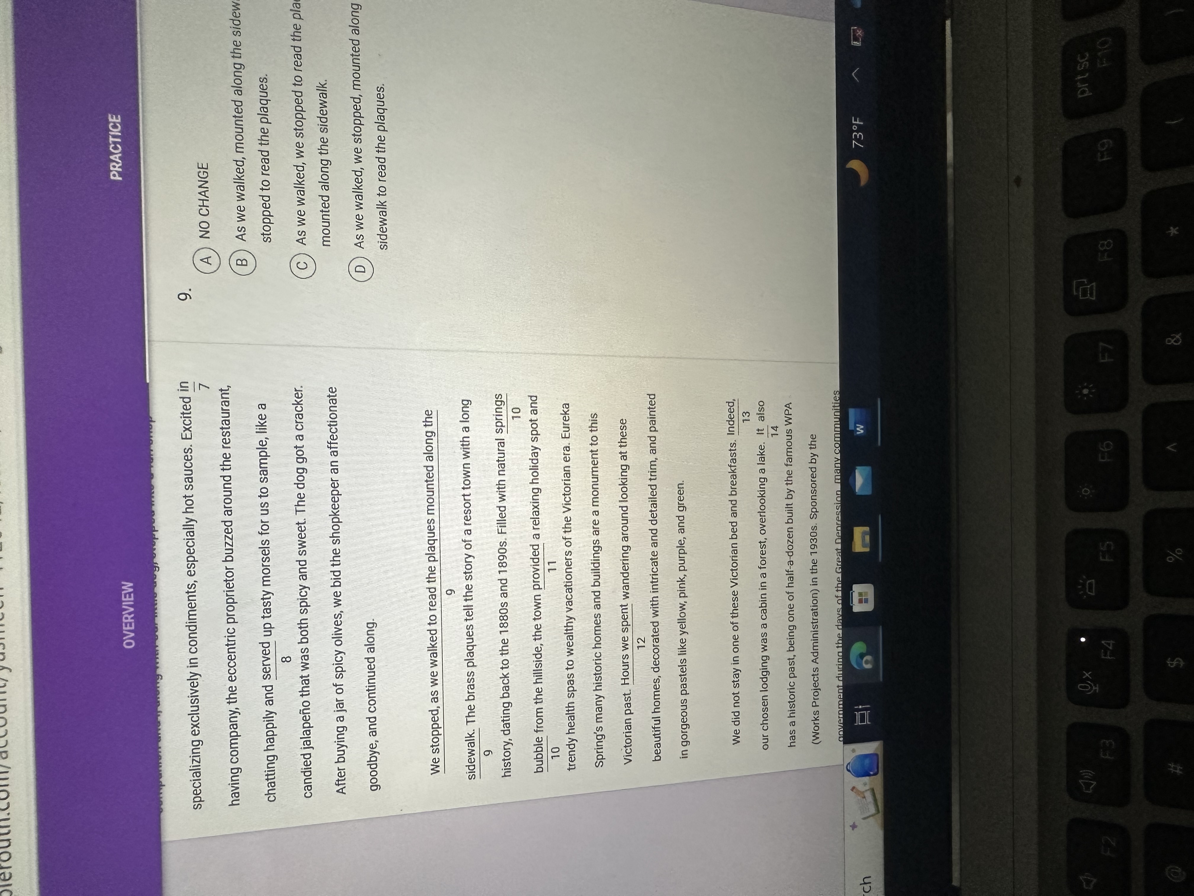 PRACTICE OVERVIEW We stopped, as we walked to