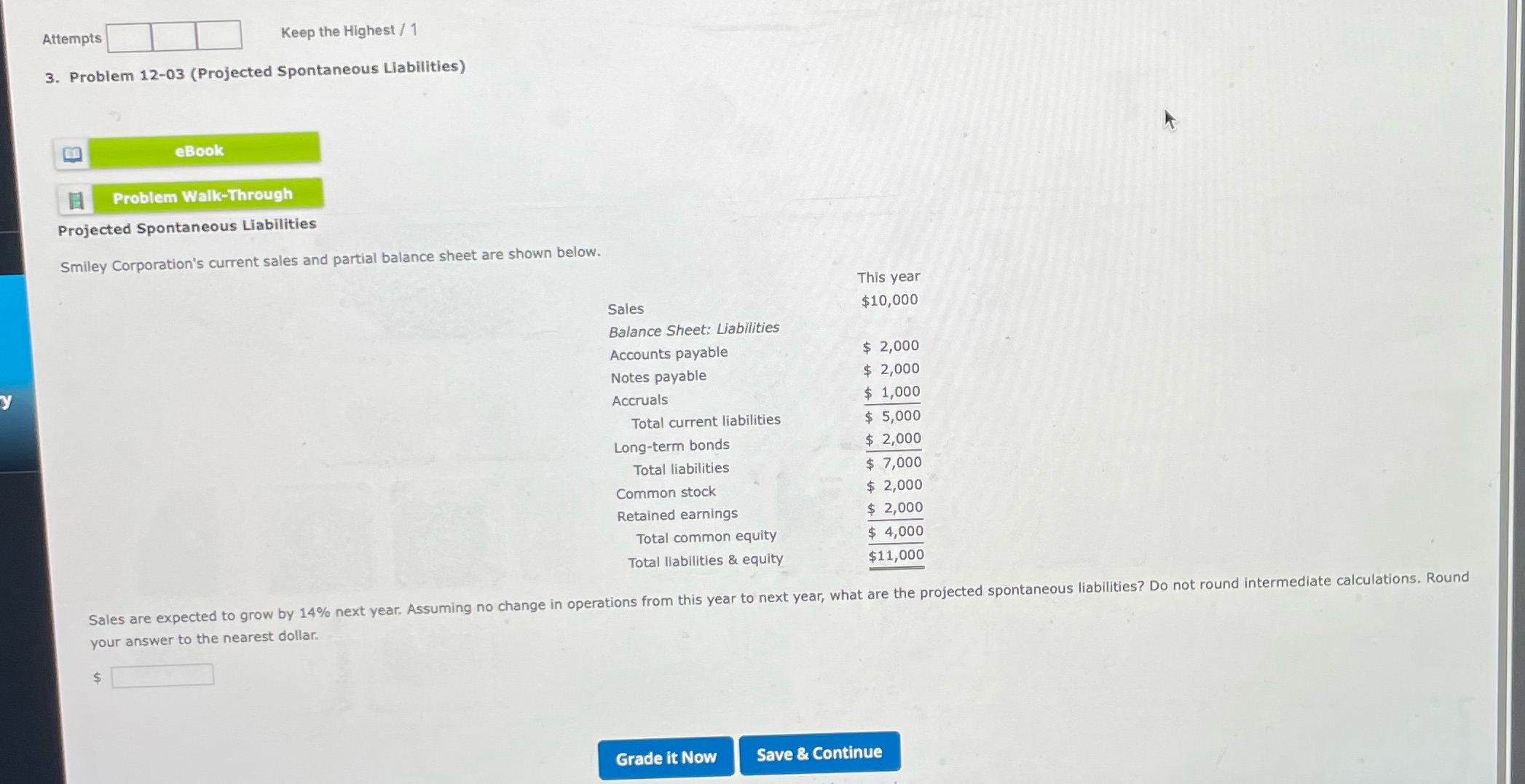 Attempts Keep the Highest / 1 3. Problem 12-03
