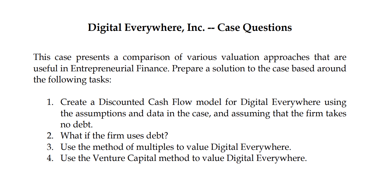 Digital Everywhere, Inc. -- Case Questions This