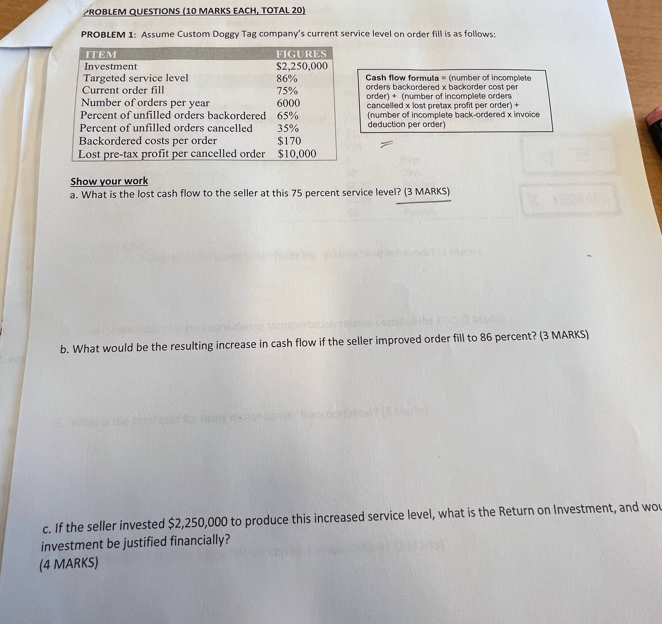 PROBLEM QUESTIONS (10 MARKS EACH, TOTAL 20)