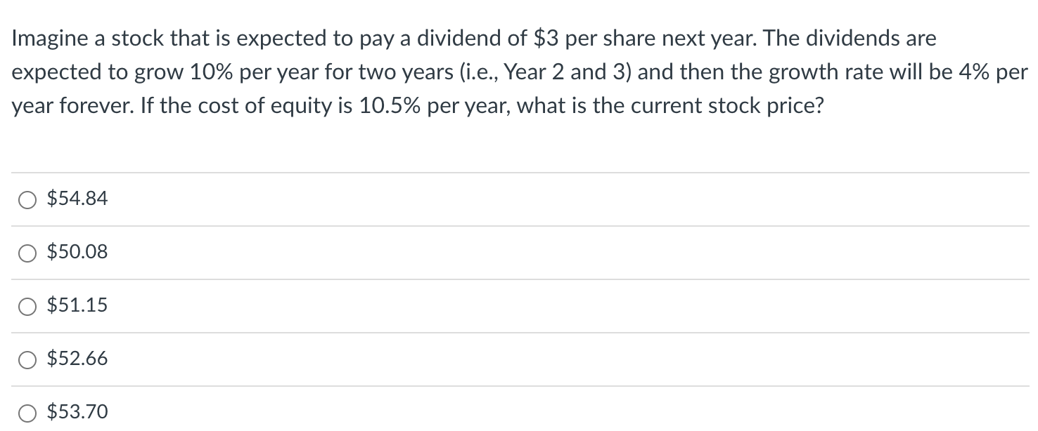 Imagine a stock that is expected to pay a
