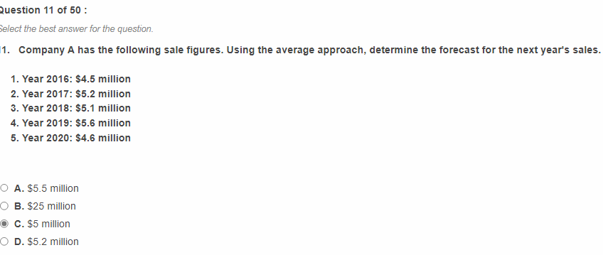 Question 11 of 50 : Select the best answer for
