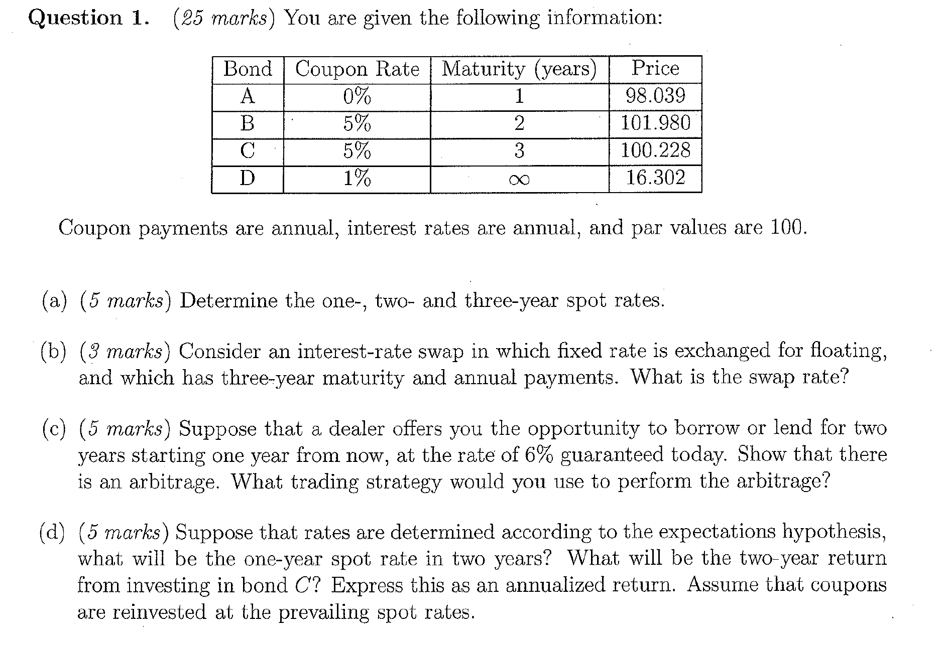 Question 1. (25 marks) You are given the