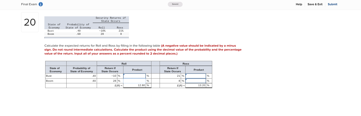 Final Exam i Saved Help Save & Exit Submit