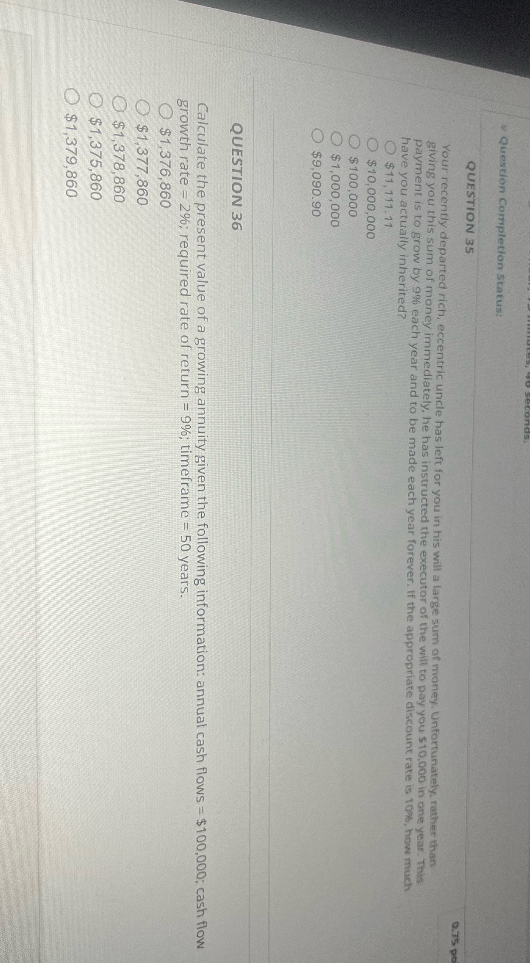 Question Completion Status: QUESTION 35 0.75 p
