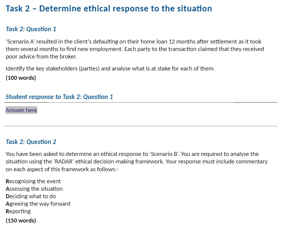Task 2 - Determine ethical response to the