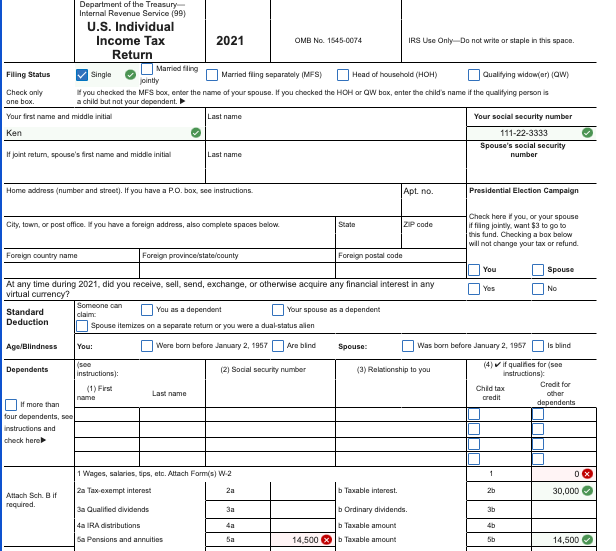 Required information Please provide an Form 1040