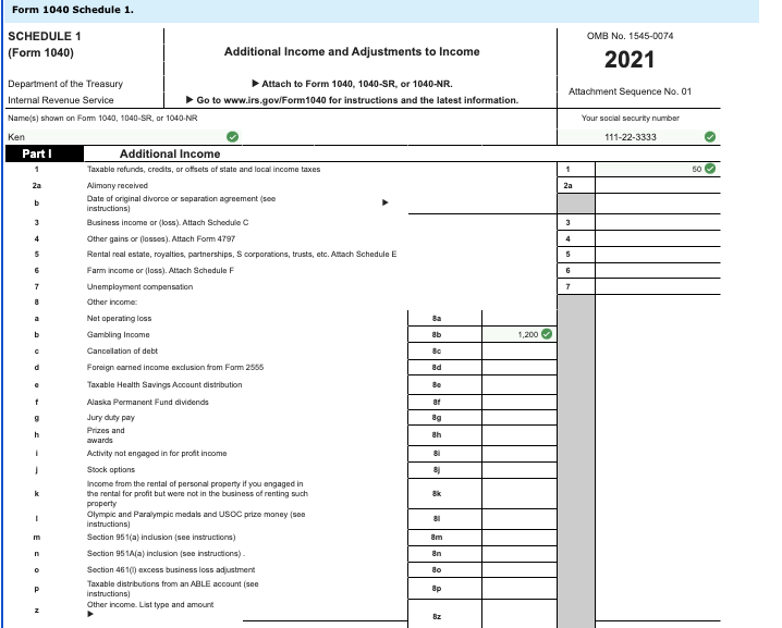 Required information Please provide an Form 1040