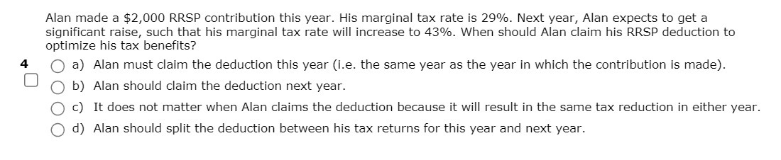 Alan made a $2,000 RRSP contribution this year.