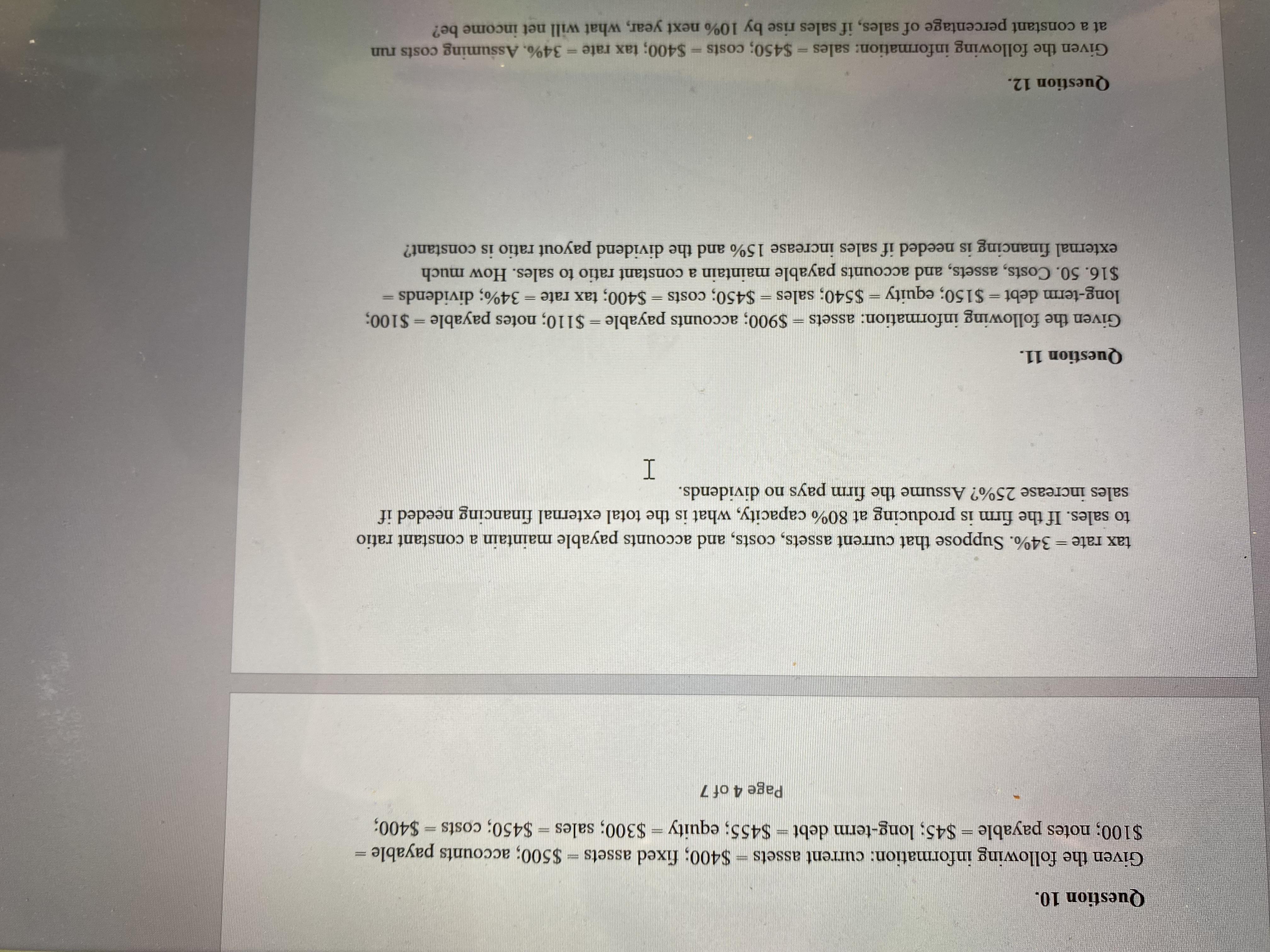 Question 10. Given the following information: