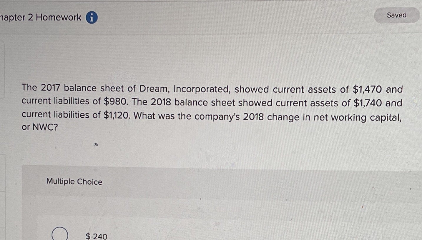 apter 2 Homework i Saved The 2017 balance sheet