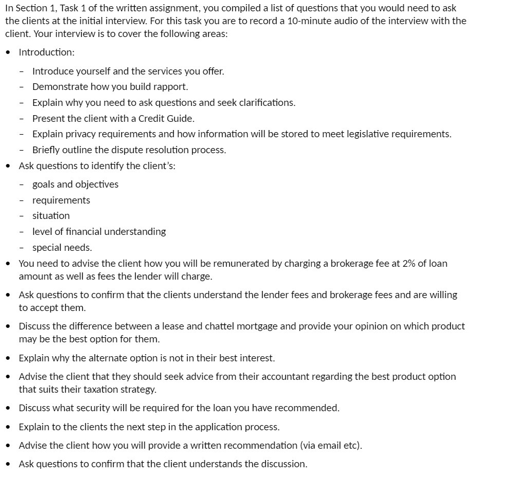 In Section 1, Task 1 of the written assignment,