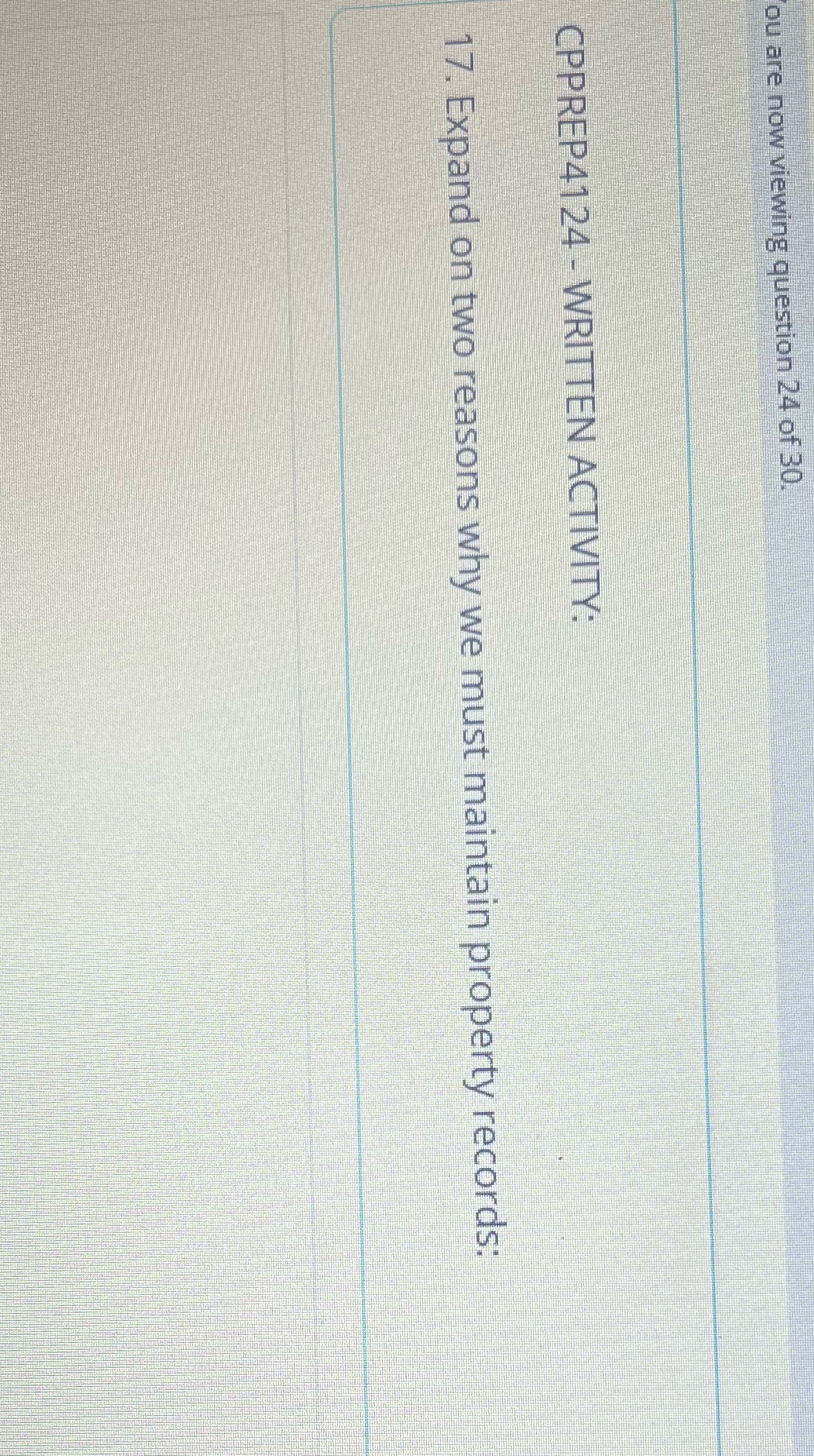 ou are now viewing question 24 of 30. CPPREP4124