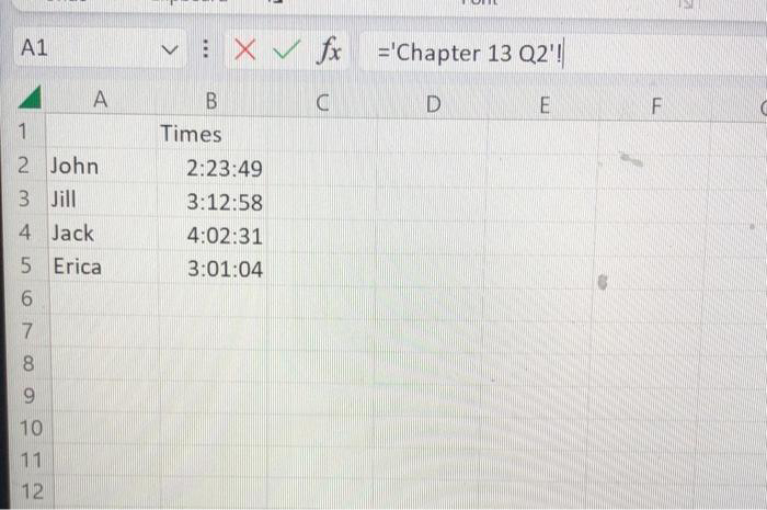 2. The file Marathon.xlsx gives marathon race
