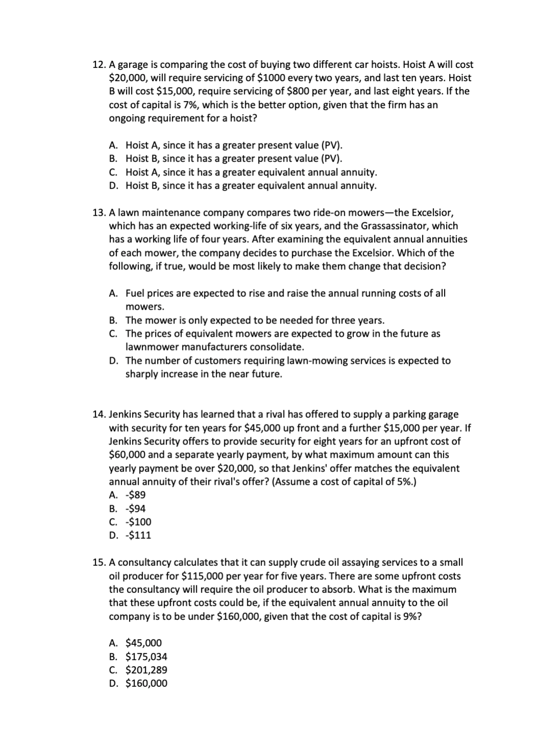 Class Test: Chapter 8 Investment Decision Rules