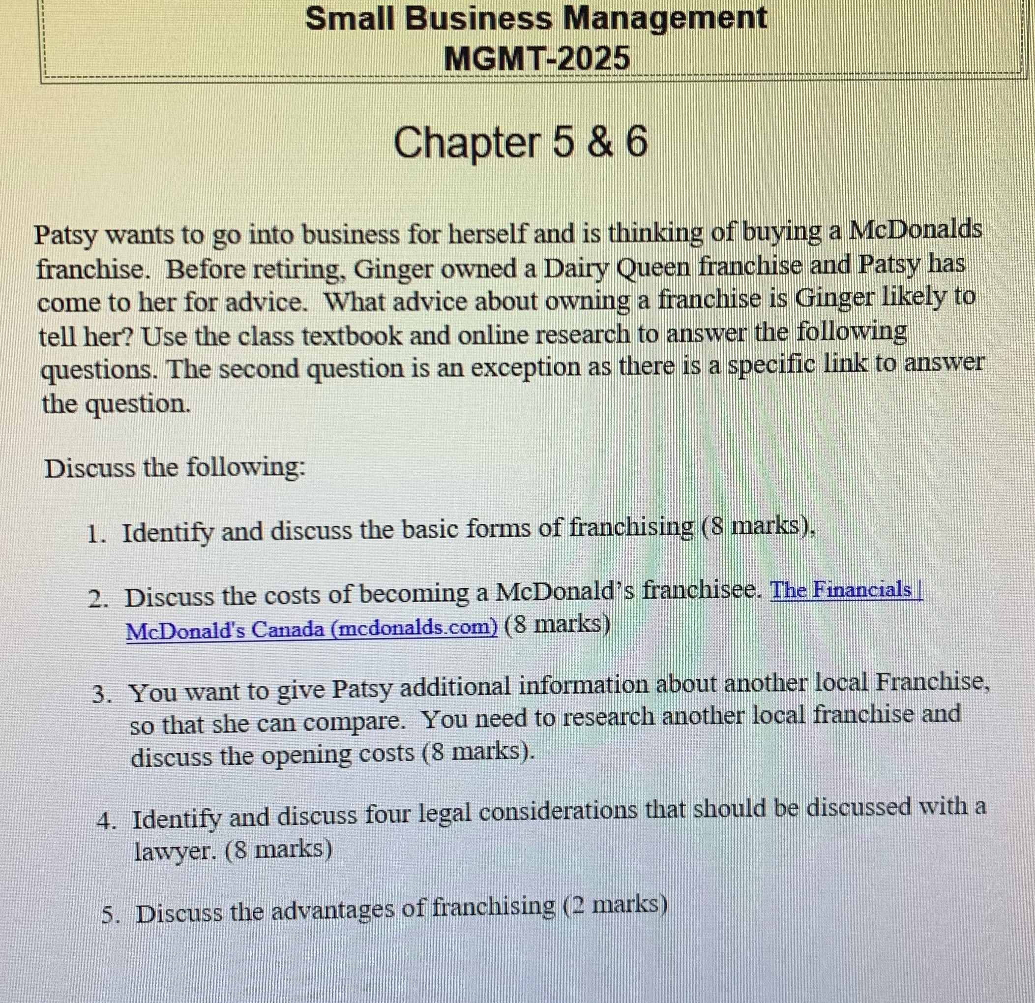 Small Business Management MGMT-2025 Chapter 5 & 6