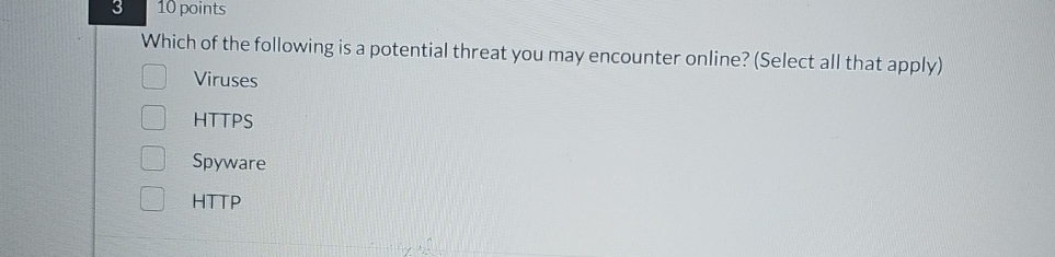 3 1 0 points Which of the following is a