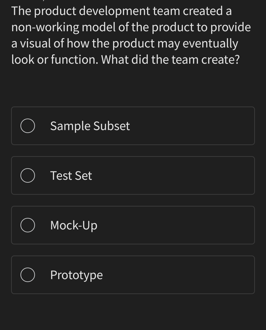 The product development team created a non -