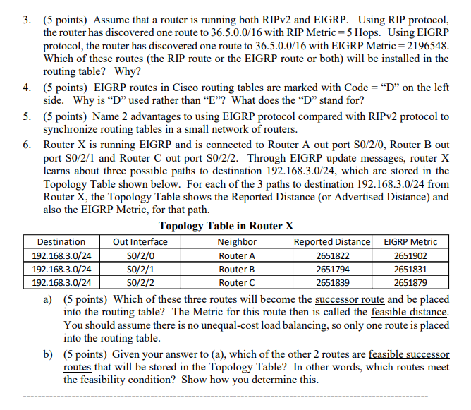 ( 5 points ) Assume that a router is running both