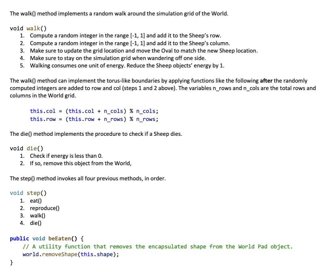 class Sheep The Sheep object manages an