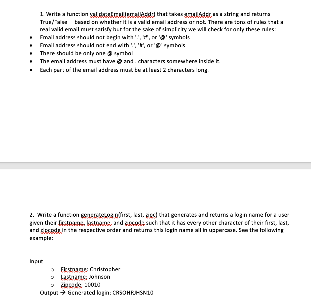 Write a function validateEmail ( emailAddr ) that
