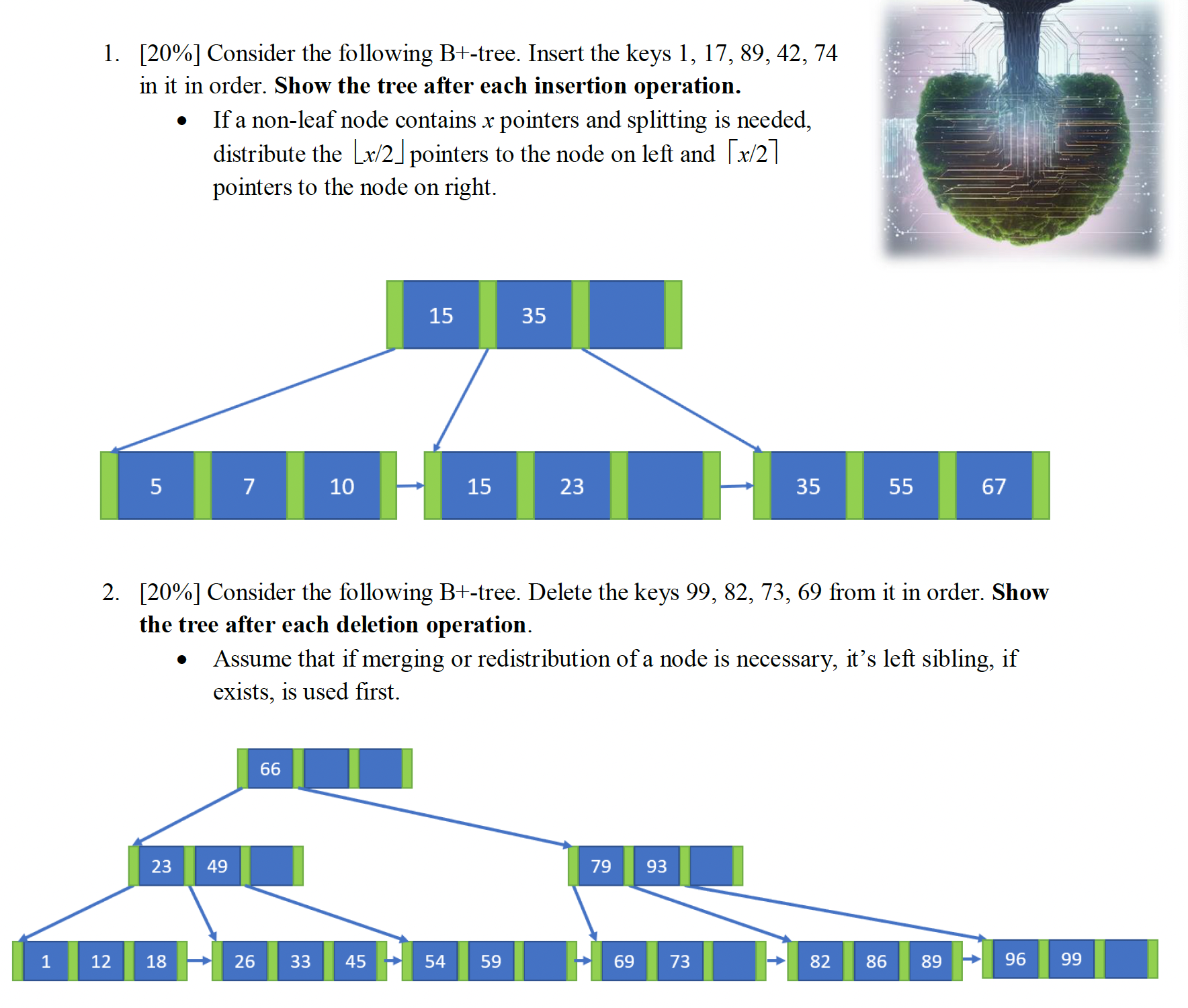 [ 2 0 % ] Consider the following B + - tree.