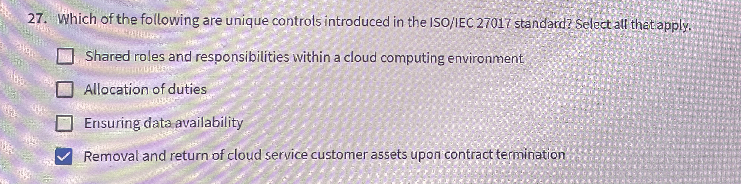 Which of the following are unique controls
