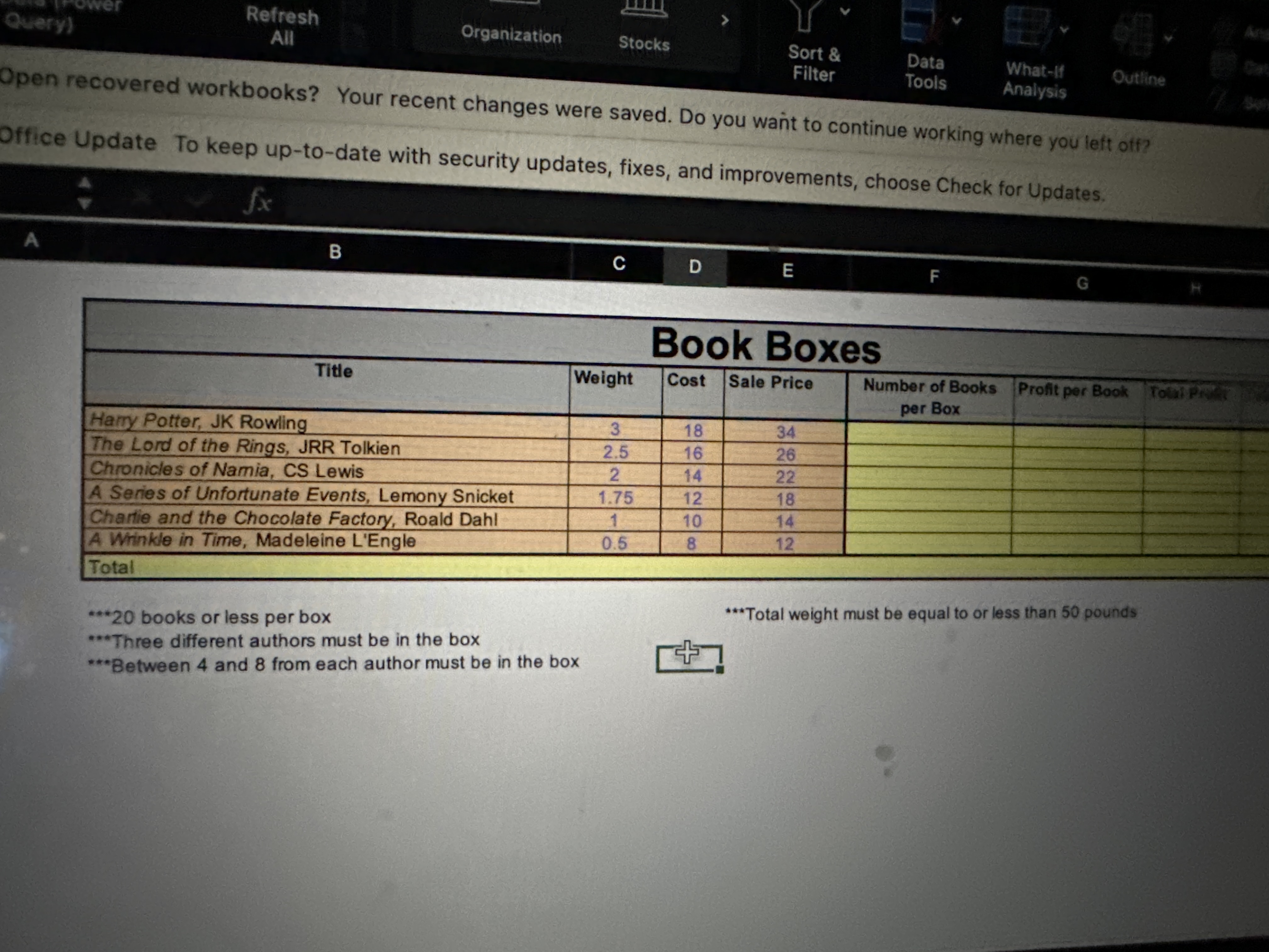 Refresh All Organization Stocks Sort & What - If