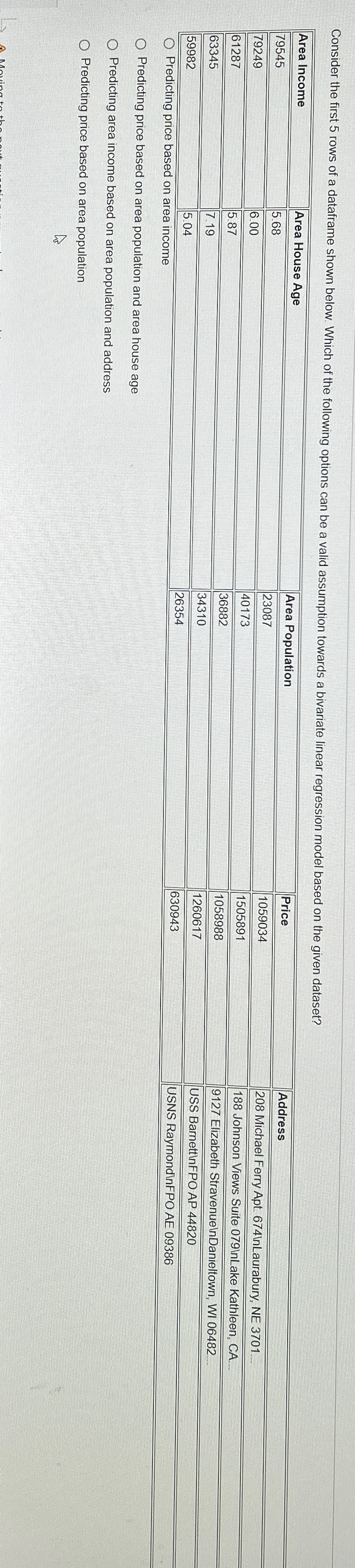 Consider the first 5 rows of a dataframe shown