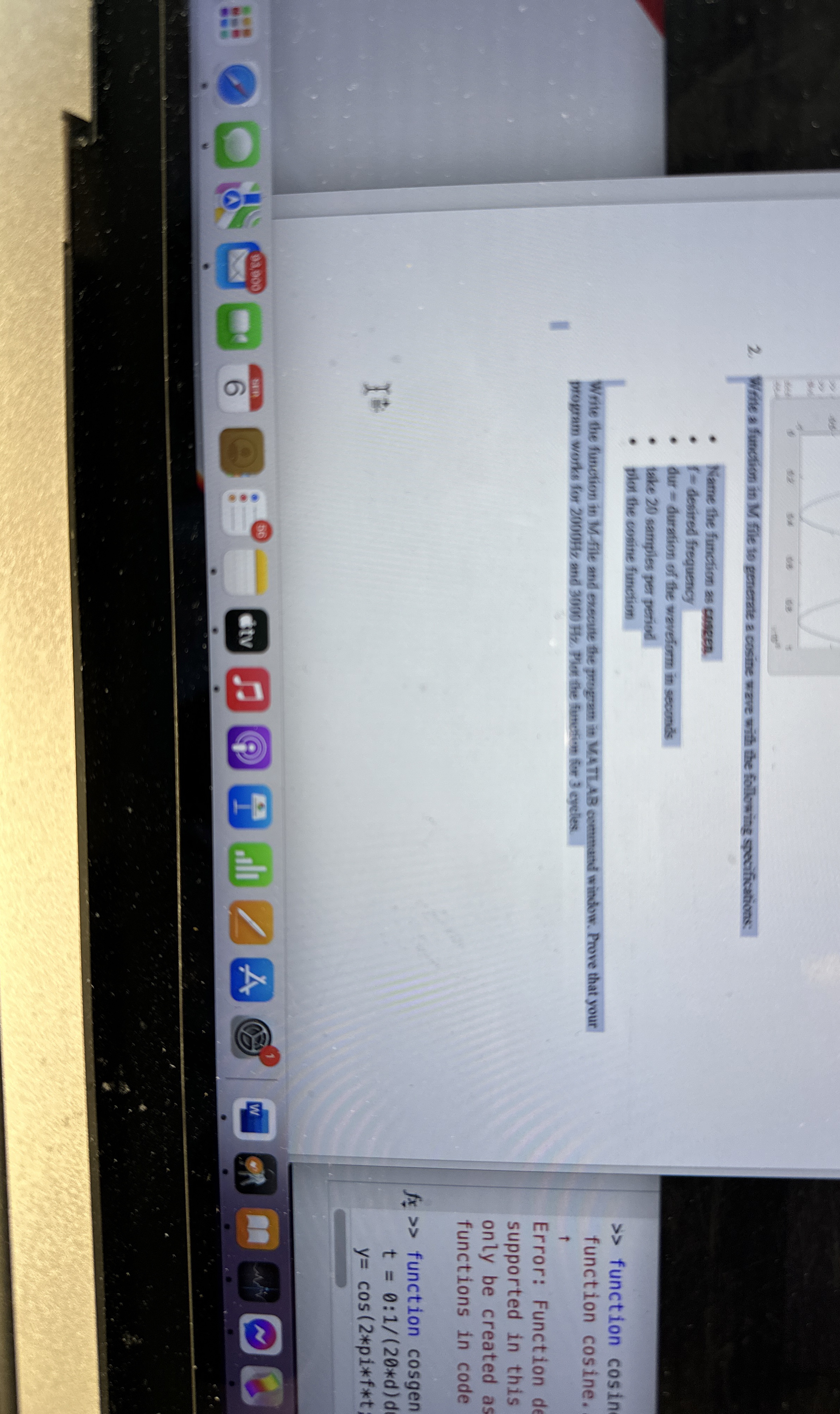 Wite a function in M file to generate a cosine