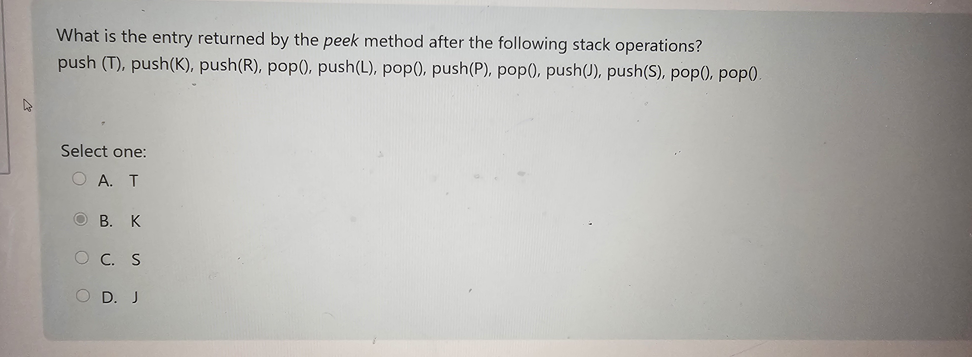What is the entry returned by the peek method