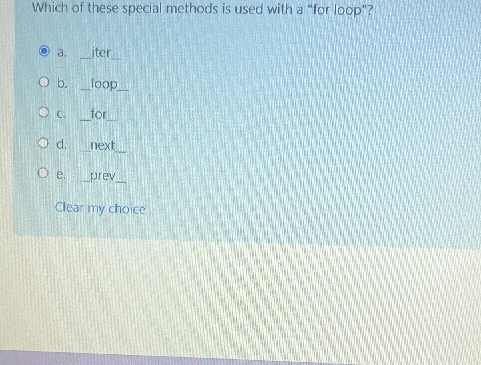 Which of these special methods is used with a