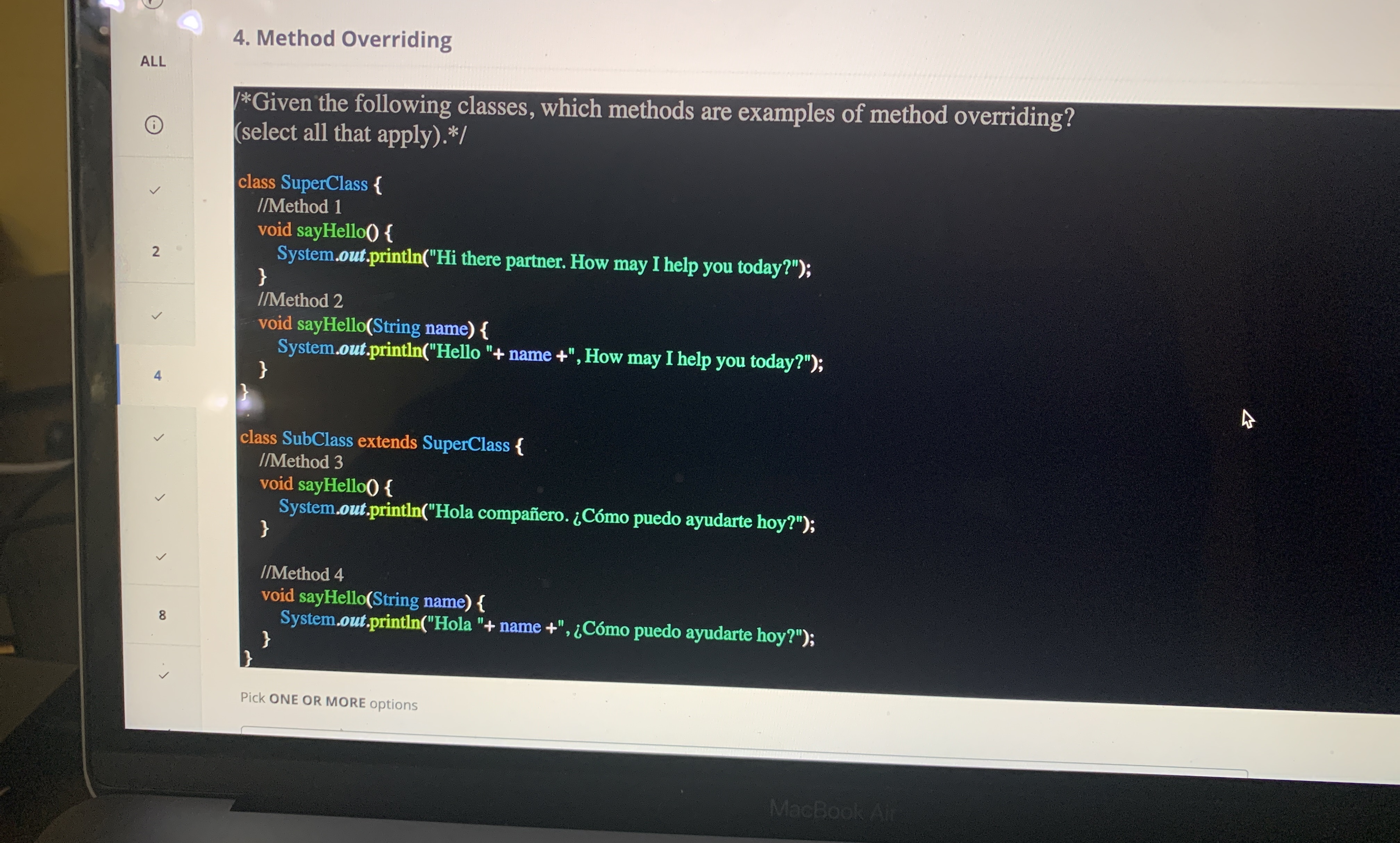 Method Overriding ALL / class SuperClass { / /
