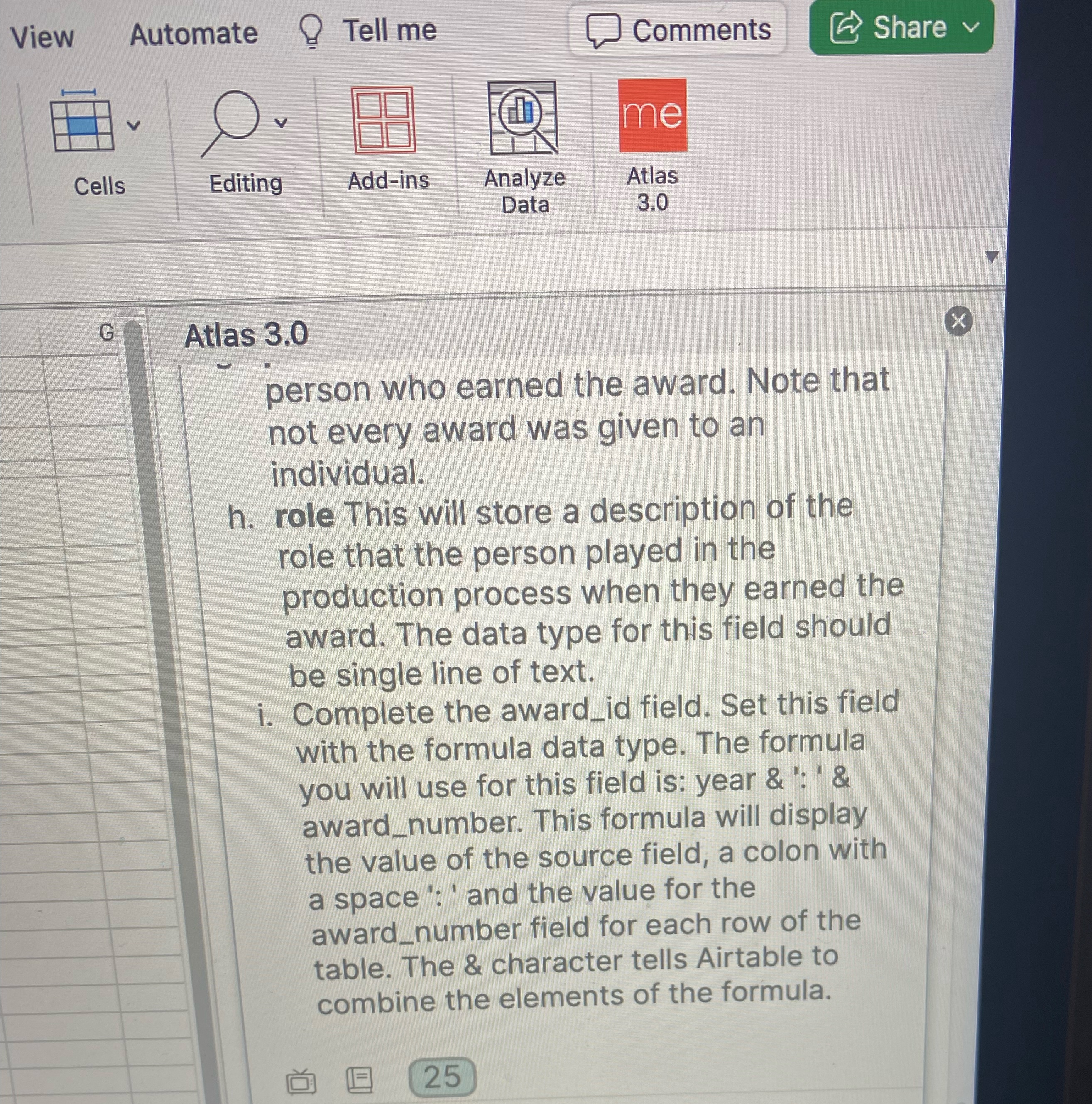View Automate Tell me Comments Cells Analyze Data