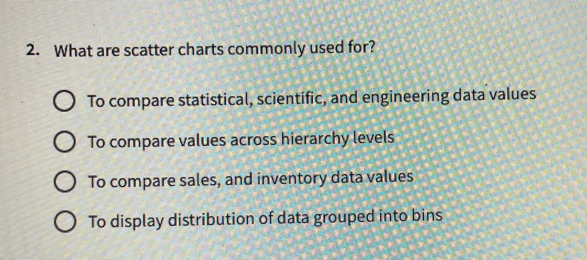 What are scatter charts commonly used for? To