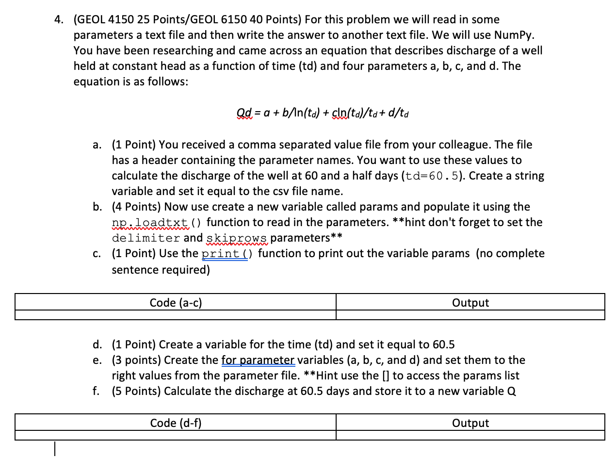 For this problem we will read in some parameters