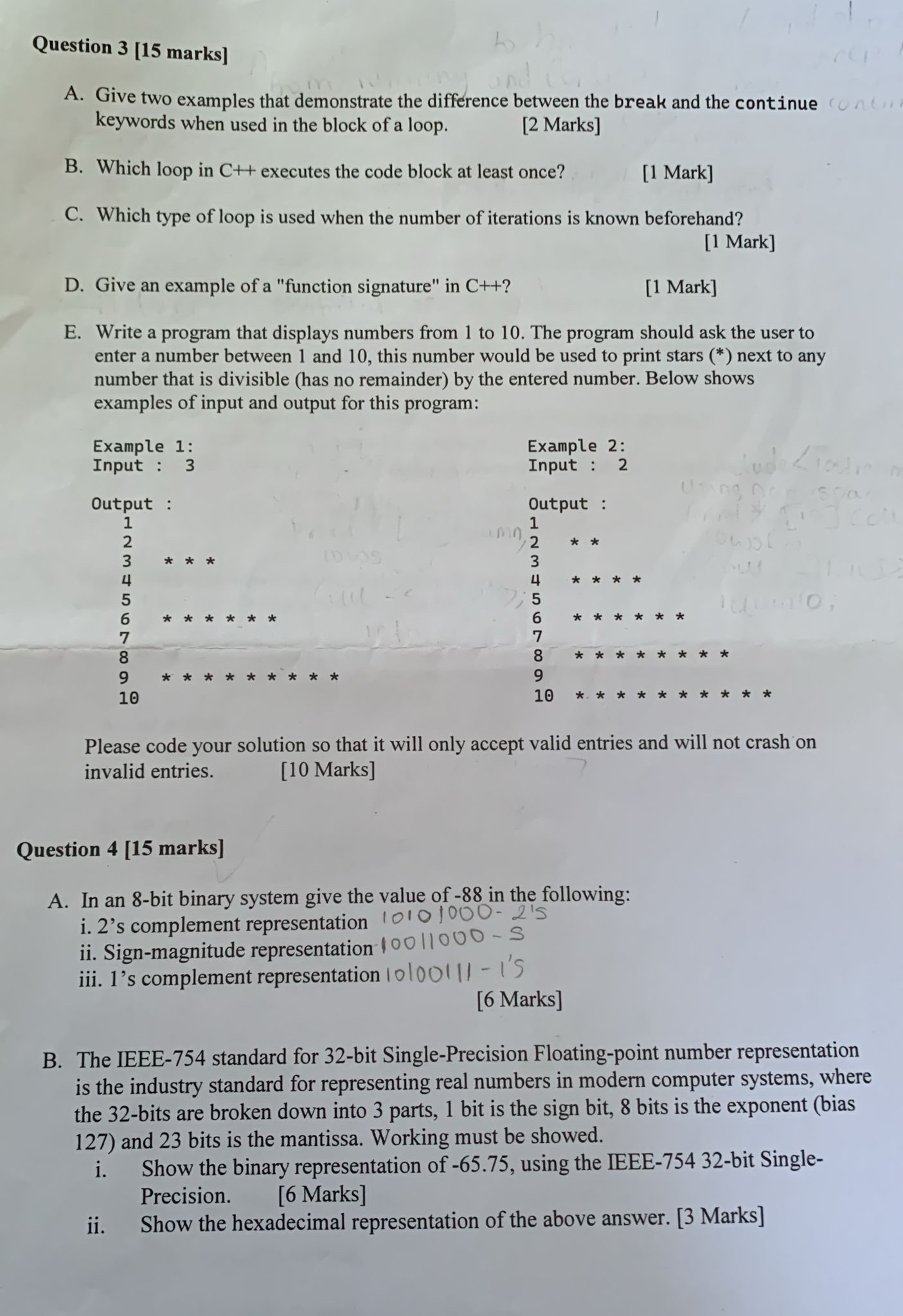 Question 3 [ 1 5 marks ] A . Give two examples