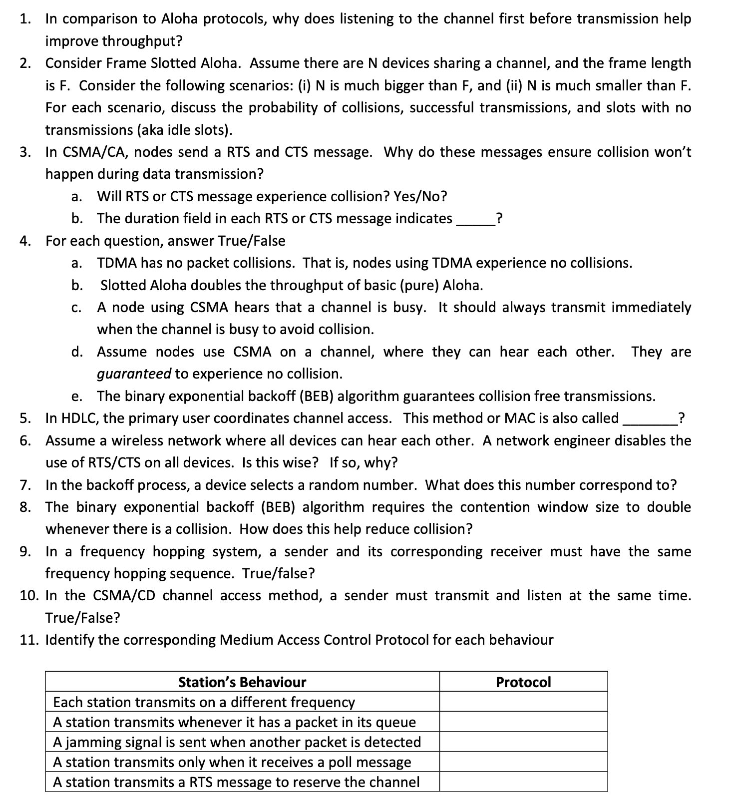 1 . In comparison to Aloha protocols, why does