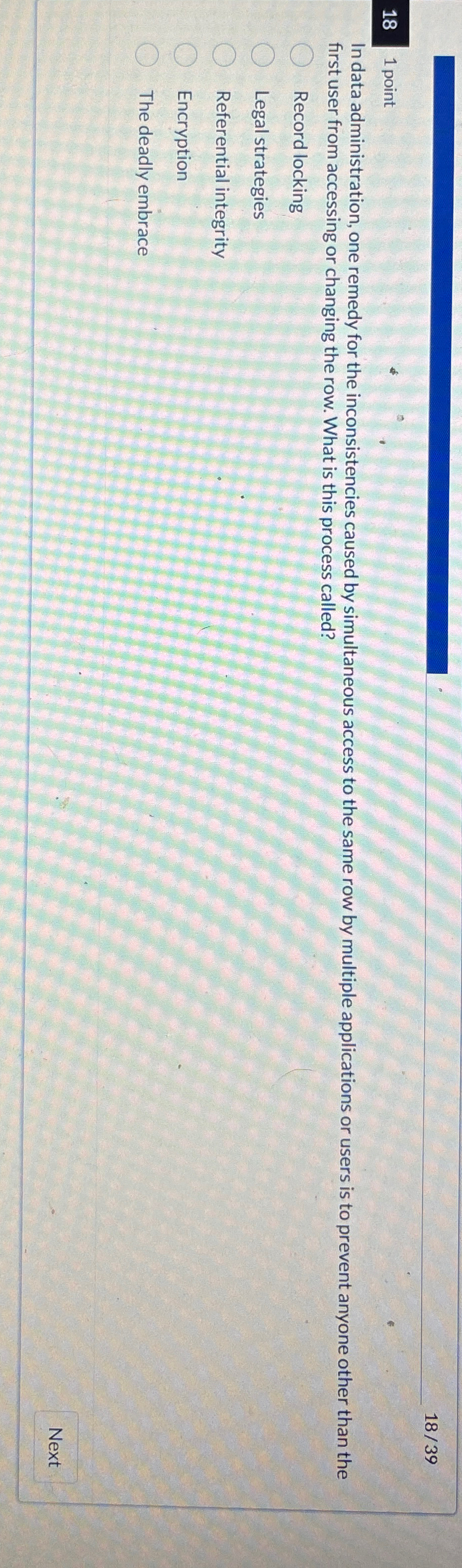 1 8 1 point 1 8 / 3 9 In data administration, one