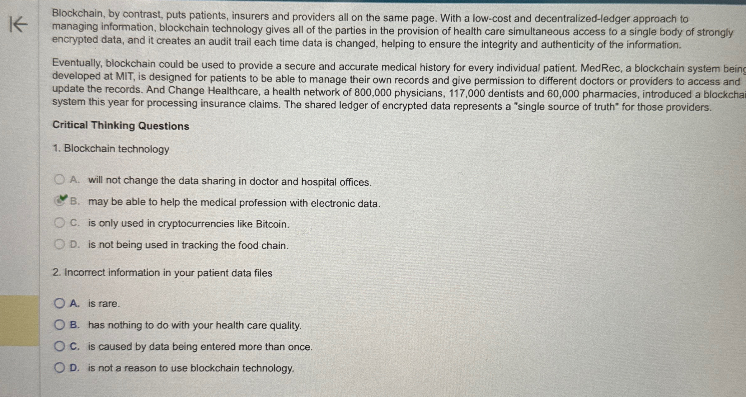 Blockchain, by contrast, puts patients, insurers