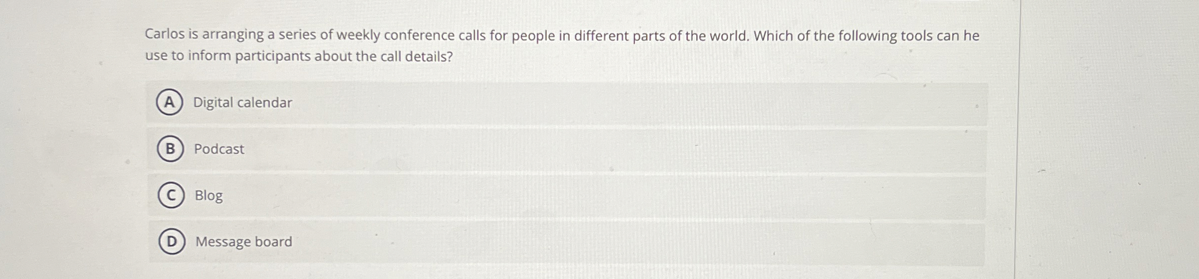 Carlos is arranging a series of weekly conference