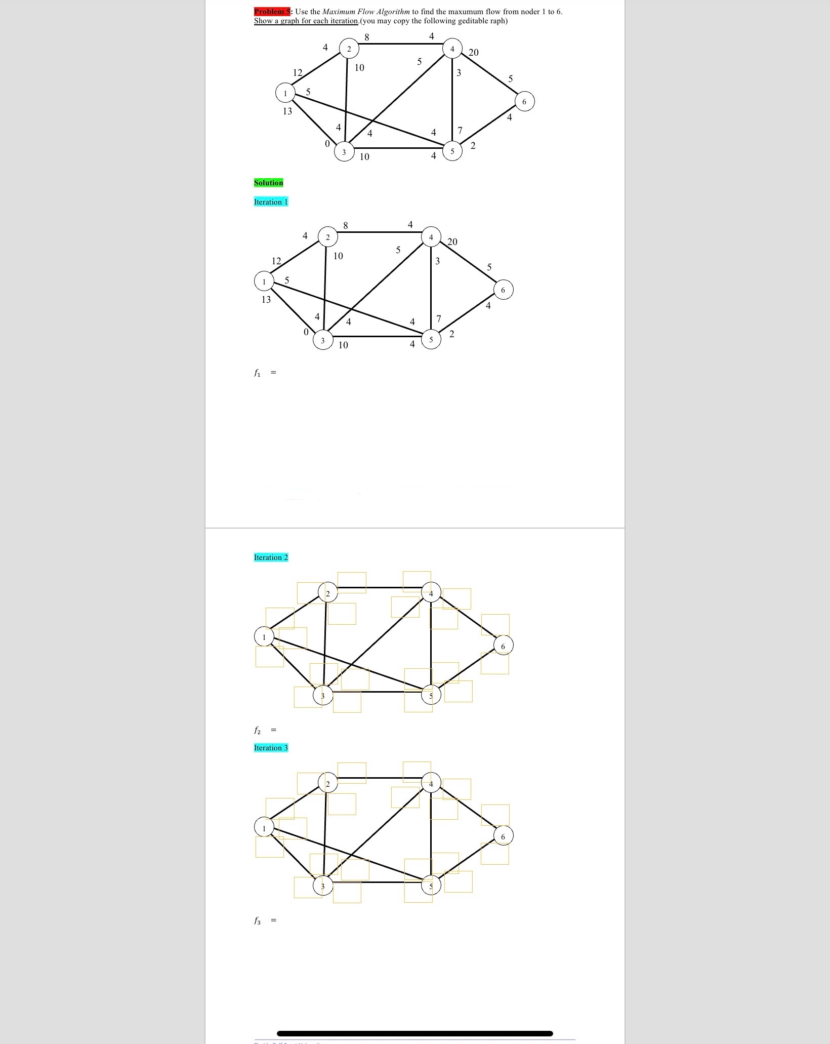 Problem 5 : Use the Maximum Flow Algorithm to