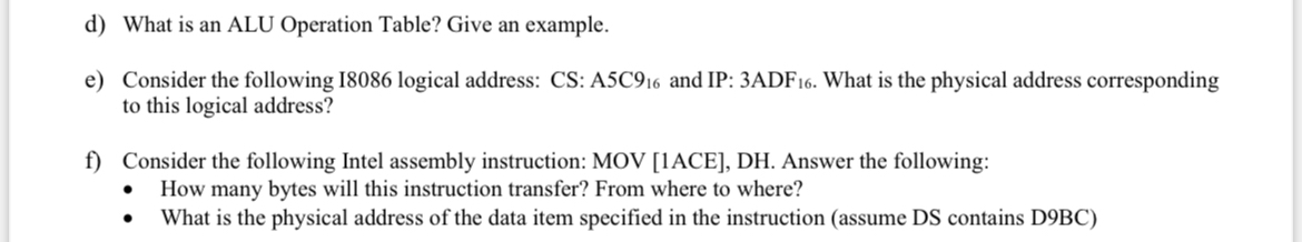 d ) What is an ALU Operation Table? Give an