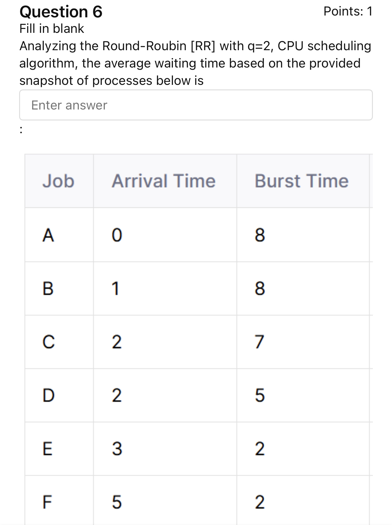 Question 6 Points: 1 Fill in blank Analyzing the