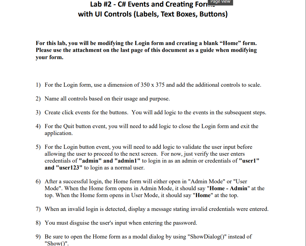with UI Controls ( Labels , Text Boxes, Buttons )